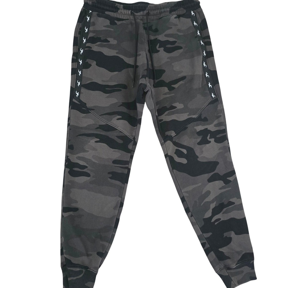 Hollister California Mens Size M Grey Camo Logo Tape Joggers